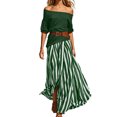 thumbnail image 3 of ClodeEU Women's 2 Piece Outfit ,Off Shoulder Ruffle Top and Striped Maxi Skirt Set with Belt Green,Women's Plus L, 3 of 8