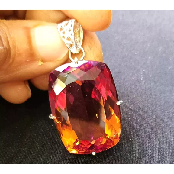 88 Ct Color Change Alexandrite Cushion Pendant 925 Sterling Silver Loose Gemstone