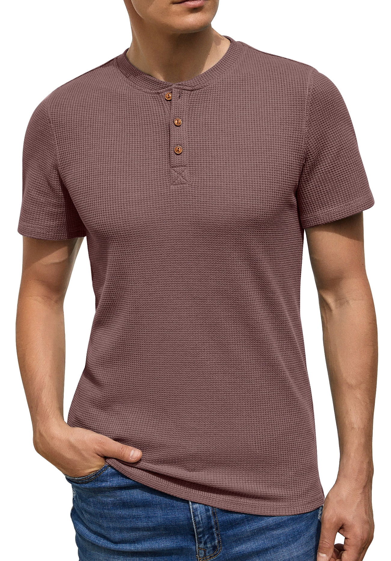 GIRUNS Men's Short Sleeve Waffle Henley Casual Henley TShirts for Men