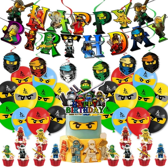 Ninjago The Powerpuff Girls Themed Birthday Party Decoration Set, 36pc Includes Banner, Cake Toppers, Balloons, and Cupcake Decorations.
