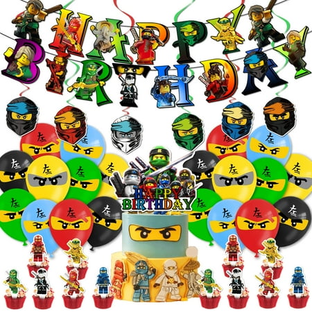 Ninjago The Powerpuff Girls Themed Birthday Party Decoration Set, 36pc Includes Banner, Cake Toppers, Balloons, and Cupcake Decorations.