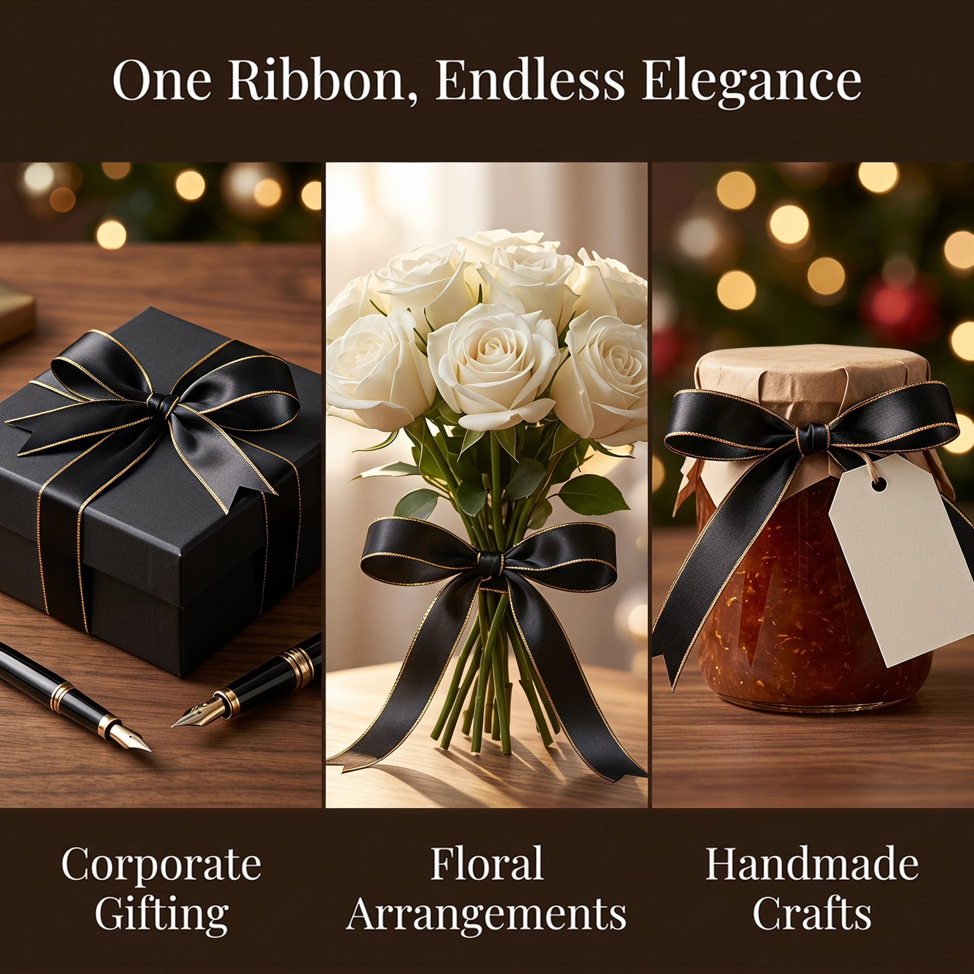 Unique Bargains Elegant Fabric Ribbon for Gift Wrapping and Crafting Projects Black