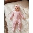 thumbnail image 5 of Svuitmsl Premium Newborn Baby Girl Hospital Going Home Outfit Spring Fall Winter Clothes Plaid Gingham Footed Romper Long Sleeve Ruffled Zipper Footie Jumpsuit with Headband, 5 of 9