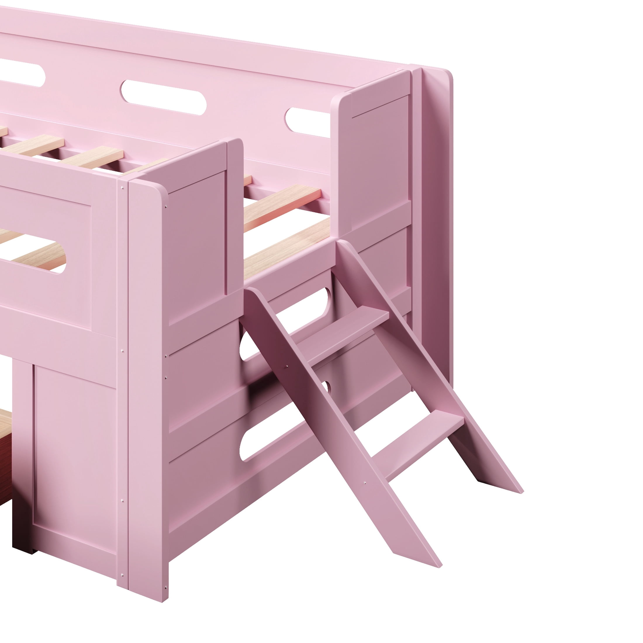 Noble House Genrix Twin Size Pine Wood Platform Bed with Guardrail and Storage Drawer, Kids Bed Frame, Pink
