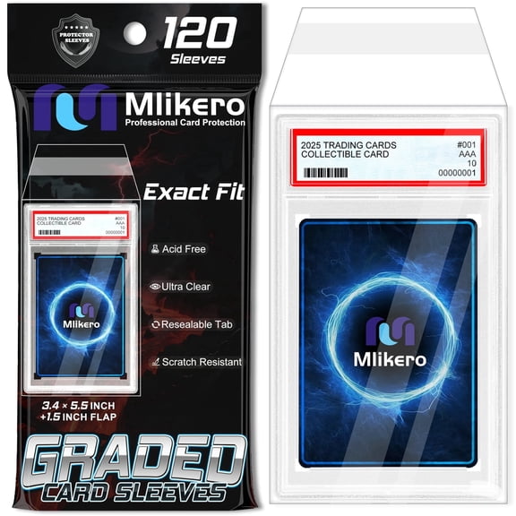120 Pack Graded Card Sleeves, Precise Fit Slab Sleeves, Acid-Free Resealable Slab Protector Compatible with PSA Graded Slabs