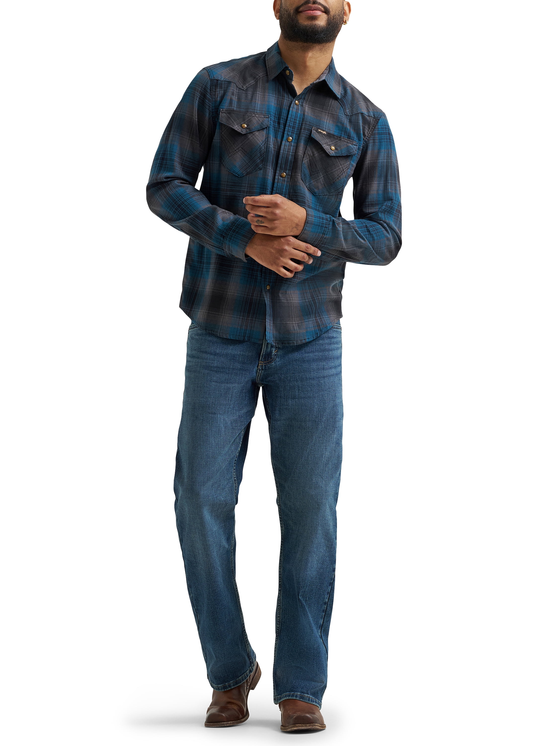 Wrangler® Men's and Big Men's Regular Fit Long Sleeve Fashion Twill Plaid Shirt, Sizes S-2XL