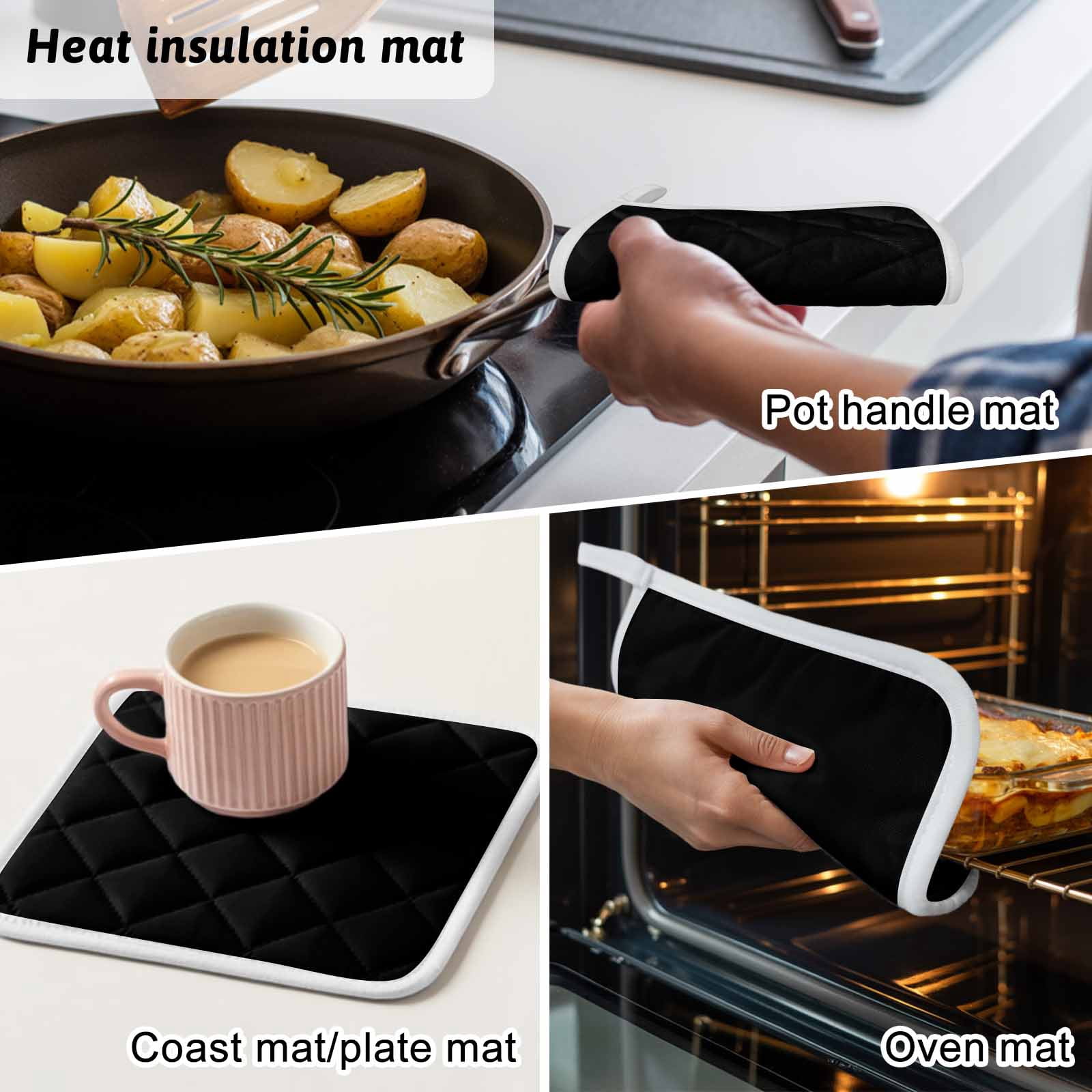 Black Pot Holders for Kitchen Heatproof Potholder, 2 Pack Pure Black Hot Pads Multipurpose Oven Pads Cloth Potholders Trivet for Cooking and Baking