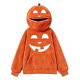 thumbnail image 5 of Kids Halloween Pumpkin Hoodie, Zip Face Cover Jack-o'-Lantern Long Sleeve Pullover Sweatshirt with Pocket, Soft Cozy Top for Boys Girls Trick-or-Treat(Orange1,7-8 Years), 5 of 8