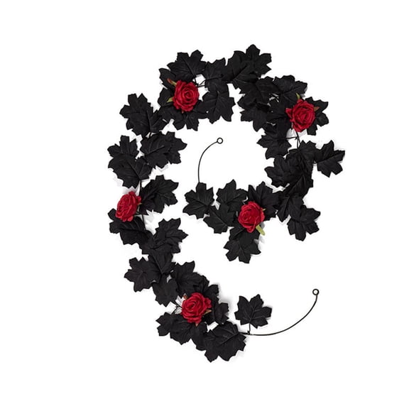 ZhangC Fall Artificial Maple Leaf Garland with Red Rose, 79 Inch Fall Hanging Vines with Black Leaves, Thanksgiving Halloween Indoor Outdoor Decor for Mantel, Staircase, Wedding and Party