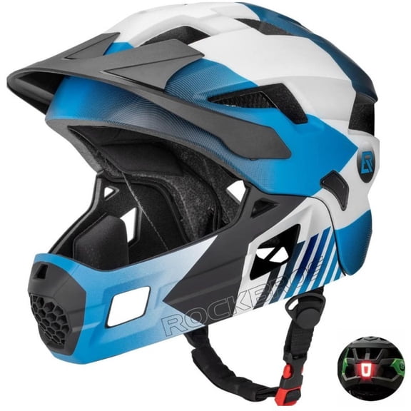 ROCKBROS Bicycle Helmet Kids Helmet Full Face Safety Helmet Removable Helmet Chin All-Round Ventilation Holes with Adjustable Brim for Kids Age 5-12