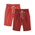 thumbnail image 2 of 2PC Girls Casual Bermuda Shorts Kids Knee Length High Waisted Summer Shorts Comfy Drawstring Short Pants with Pockets, 2 of 4