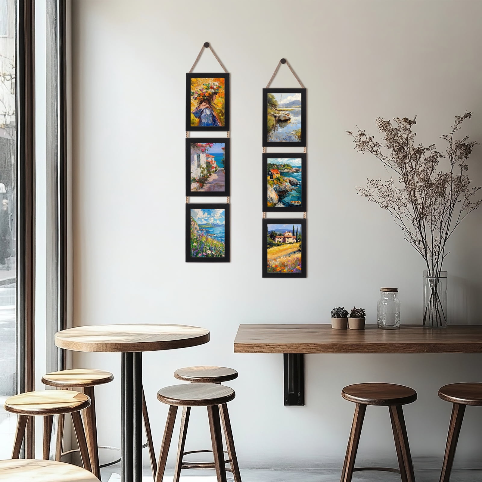 5x7 Picture Frames Collage, 6 Opening Vertical Wall Hanging Photo Frames, Black, Set of 2