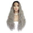 thumbnail image 2 of Pelucas onduladas largas y rizadas de aspecto natural de 26'' para mujer, peluca de cabello completo con parte media y encaje frontal para cosplay Gris Negro, 2 of 9