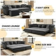 thumbnail image 3 of 89'' Pull Out Sofa Bed King, Chesterfield Velvet Sleeper Sofa, Convertible L-Shaped Futon Couch, Tufted Back, 4 Pillows, Ottoman, Deep Seat Loveseat Couches for Living Room, Apartment, Gray, 3 of 11