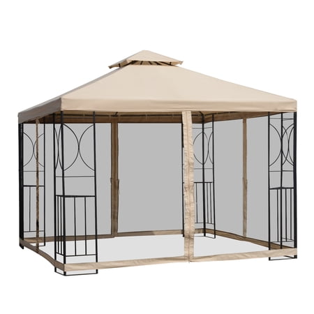 Carevas 10  x 10  Steel Fabric Outdoor Gazebo with Mosquito Netting - Sand