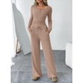 thumbnail image 2 of Women's 2 Piece Matching Lounge Sets Fall Fashion Outfits Henley Neck Sweater Top Wide Leg Pants Sweat Suits, 2 of 12