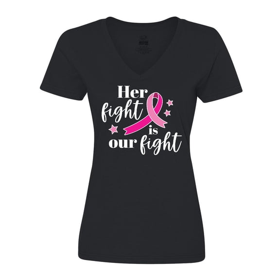 Inktastic Breast Cancer Awareness Her Fight is our fight Women's V-Neck T-Shirt