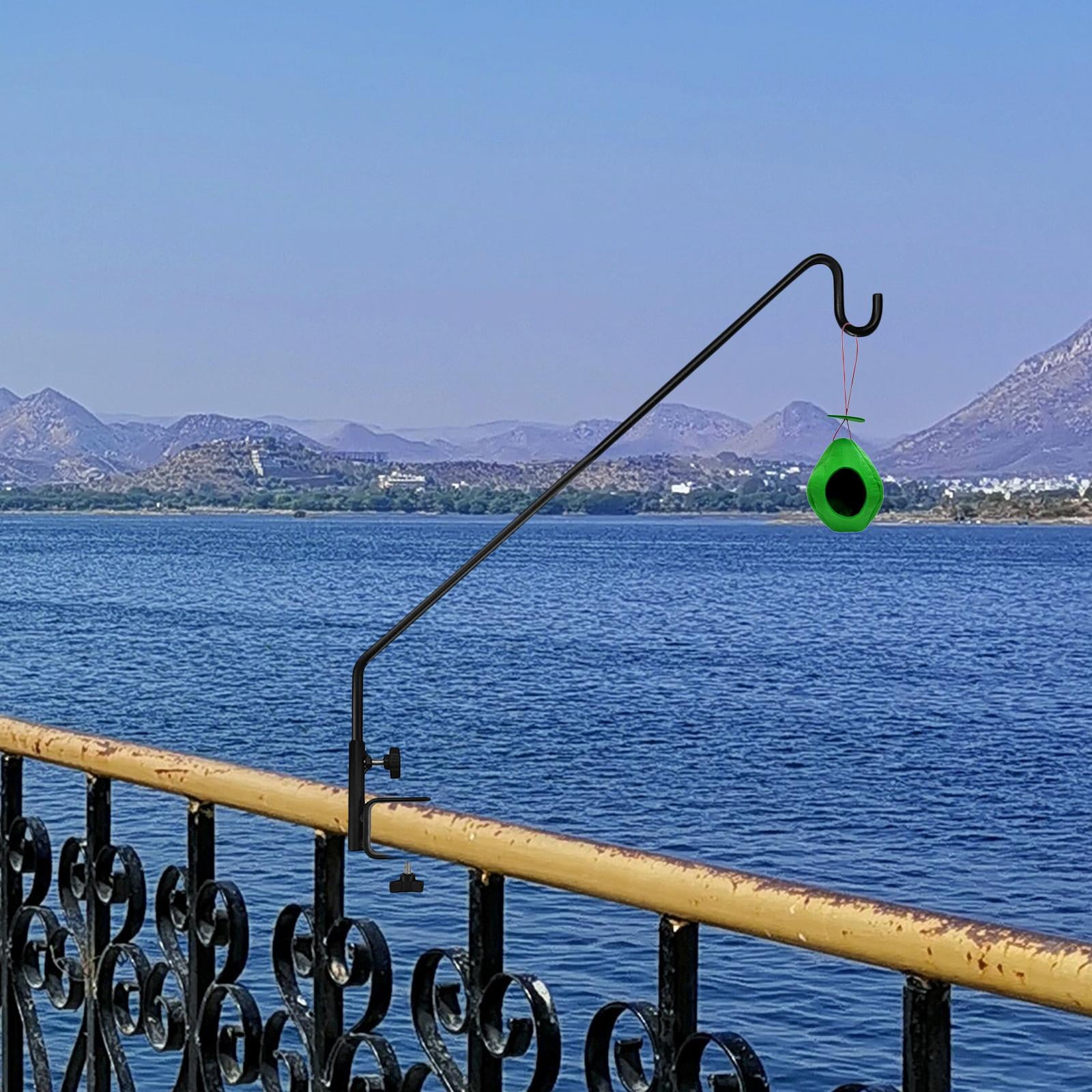 Deck Heavy Duty Hook, Single Piece Solid Rod with Non-Slip Clamp for Bird Feeders, Planters, Suet Baskets, Lanterns, Wind Chimes, Potted Plants（Black）
