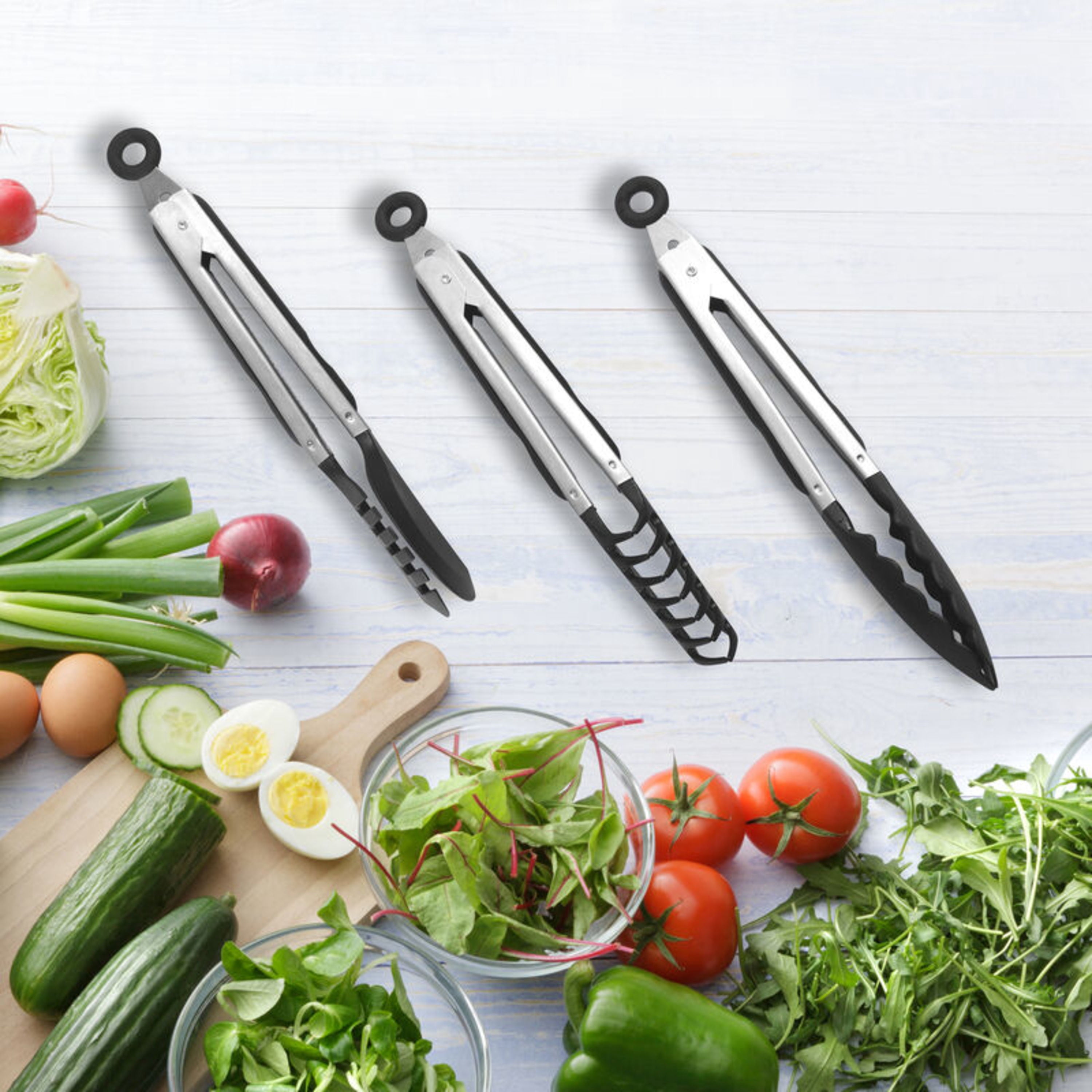 Farberware Classic Set of 3 Stainless Steel Nylon Tipped Tongs Black