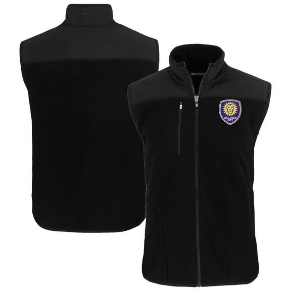 Men's Cutter & Buck Black Orlando City SC Big & Tall Cascade Eco Sherpa Fleece Full-Zip Vest