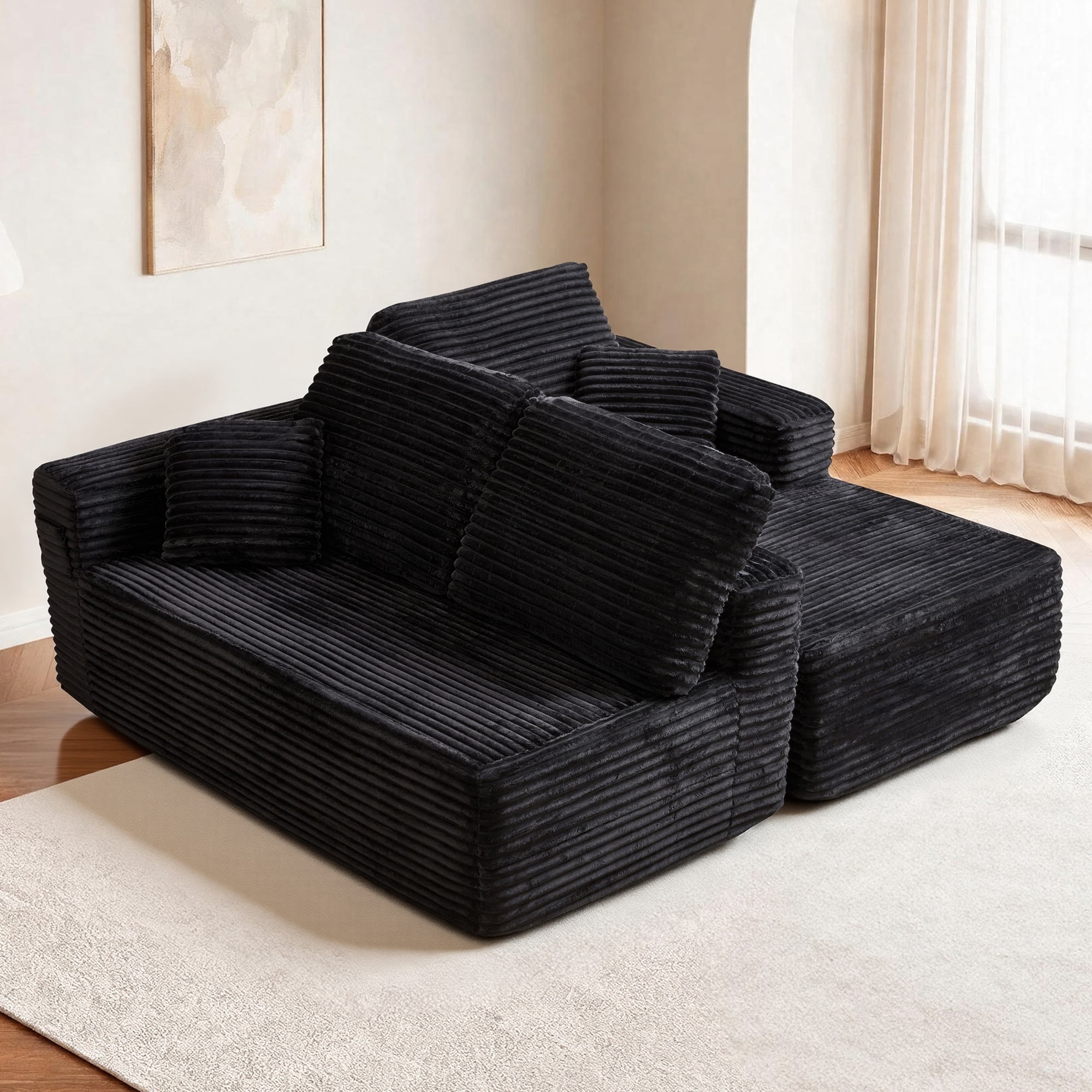 HOQBN 100.39" Cloud Sectional Couch with R-Shape Chaise,Modern Modular Sofa with Deep Seat,No Assembly Required,Compressed Packaging for Living Room Black