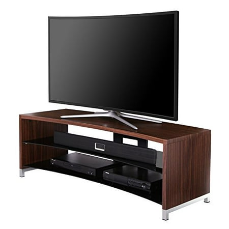 Fitueyes Curved Wooden Glass TV Stand for up to 55 inch Flant Panel 