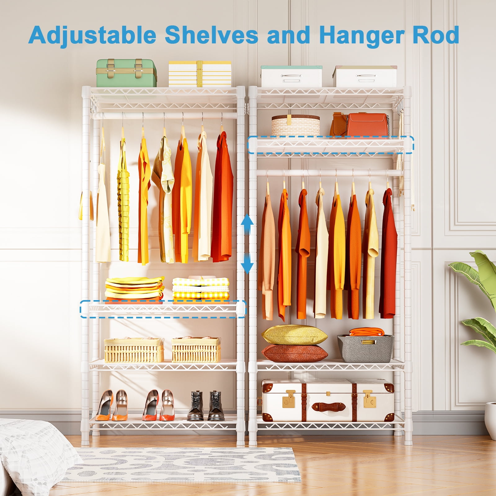 Ulif H4 Mini Clothing Rack,Laundry Room Organizer,4 Tiers Freestanding Clothes Rack for Small Space, Metal Clothes Wardrobe System for Bedroom, Load 502 lbs, White
