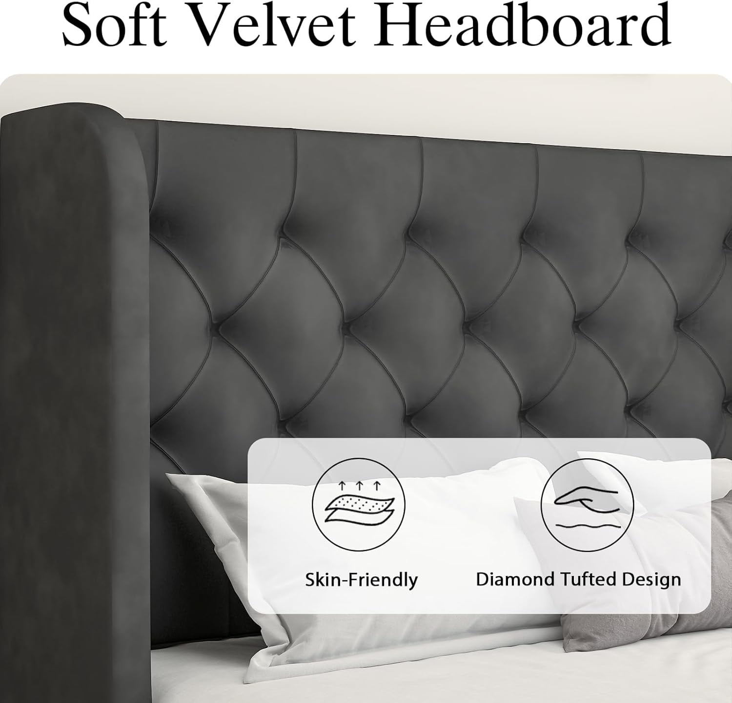 4 EVER WINNER King Size Bed Frame, Modern Upholstered Platform Bed Frame with Button Wingback Headboard, White