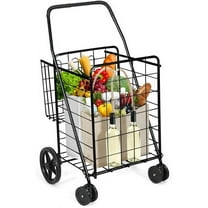 Safeplus Foldable Shopping Cart, Heavy Duty Utility Cart with Rolling Swivel Wheels&Double Basket, Grocery Cart for Grocery Laundry Book Luggage Travel