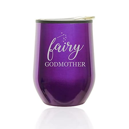 

Stemless Wine Tumbler Coffee Travel Mug Glass with Lid Fairy Godmother (Royal Purple)