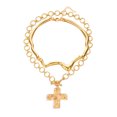 thumbnail image 2 of PISONIC 2‑Layer Irregular Gold Necklace Set,Textured Cross Pendant & Wavy Choker for Women, 2 of 8