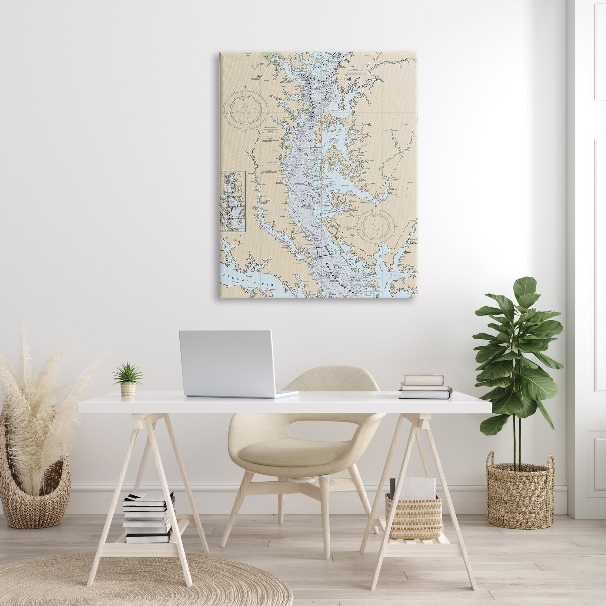 Stupell Industries Potomac River Chesapeake Bay Coastal Map Beige Blue, 36 x 48, Designed by Daphne Polselli