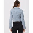 thumbnail image 4 of Chaqueta de motociclista recortada Allegra K de gamuza sintética con muescas En el cuello Gris Azul XS, 4 of 6