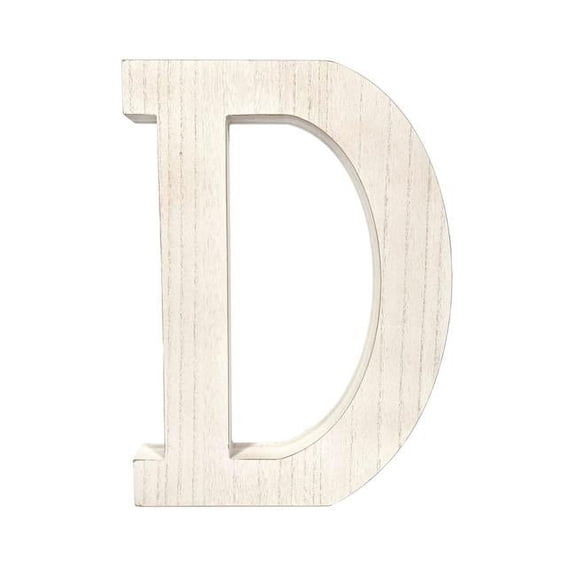 16 in. Distressed Wooden Initial Letter D Sculpture, White Wash