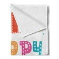 thumbnail image 2 of Wording Soft Flannel Fleece Throw Blanket, Doodle Colorful Typography Oh Happy Day Words with Dots and Snowflake Images, Cozy Plush for Indoor and Outdoor Use, 60" x 80", Multicolor, by Ambesonne, 2 of 5
