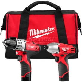 Combinación de taladro e impacto Milwaukee M12 inalámbrico 2494-22 con 2 varillas