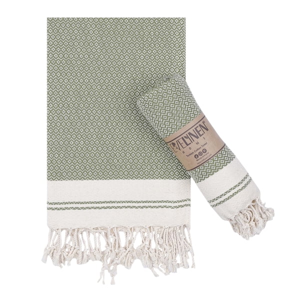 Turkish Cotton Hand Towels Set of 2, Farmhouse Bathroom Kitchen Towels, Decorative Hanging Loops for Face Tea Dish, 16x32, Khaki