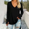 thumbnail image 2 of hoksml Women's V Neck Casual Tunic Top, Solid Side Slit Loose Long Sleeve Shirt, 2 of 5