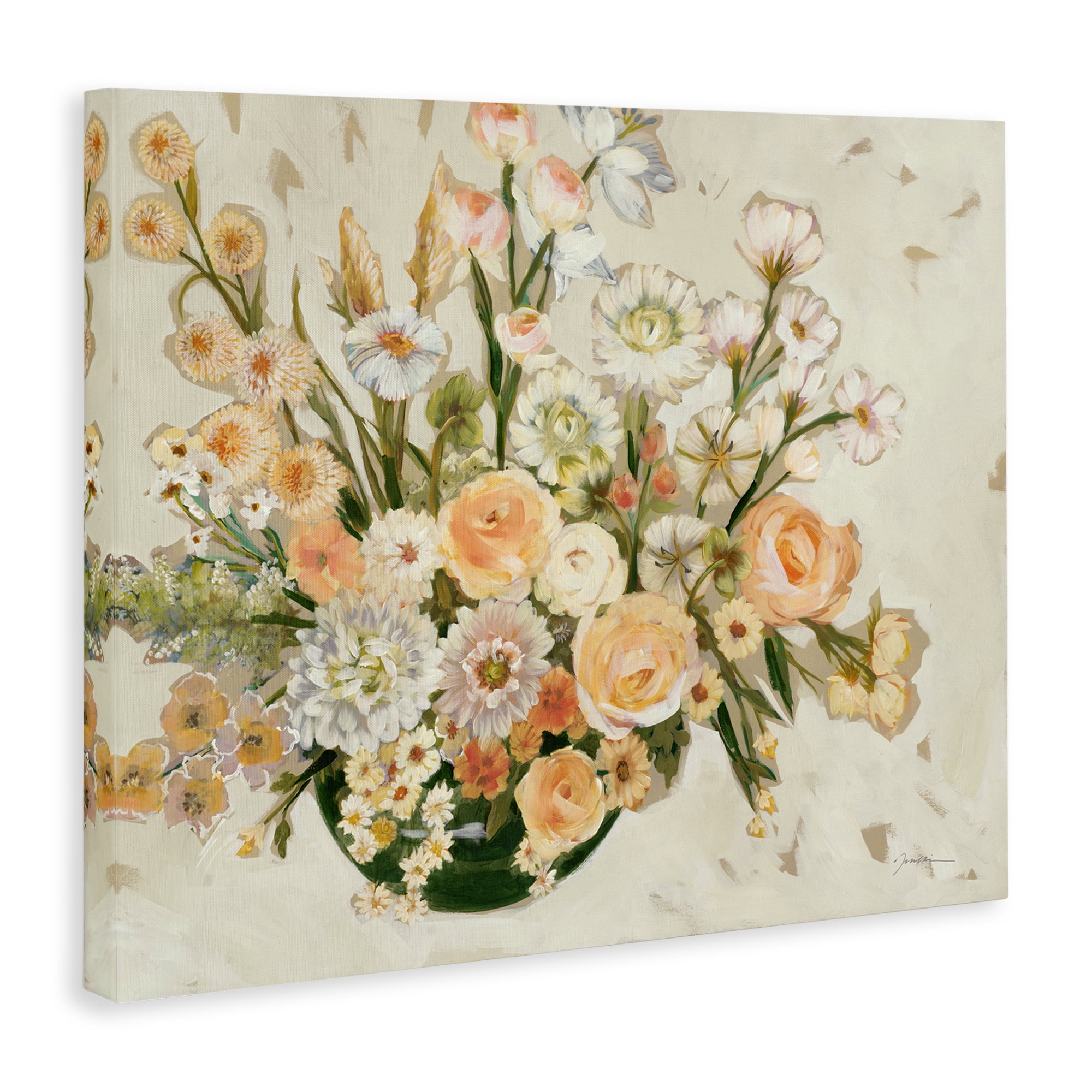 Stupell Industries Beige Shabby Chic Flowers Floral & Botanical Painting Wrapped Canvas Art Print Wall Art, 40 x 30