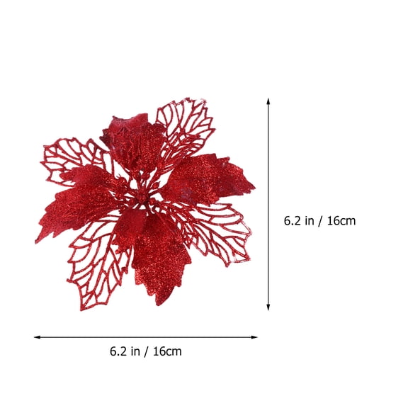 AURARMLET 12 Pcs Red Glitter Poinsettia Flowers Christmas Decorations for Holiday Home and Party Decor