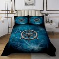 thumbnail image 1 of Nautical Rudder Bedspread Queen Size Bedding for Living Room Navigation Ocean Adventure Theme Psychedelic Decor Coverlet Set Spider Web Mystic Trippy Teal Black Quilt Set All Season,3 Pcs, 1 of 5