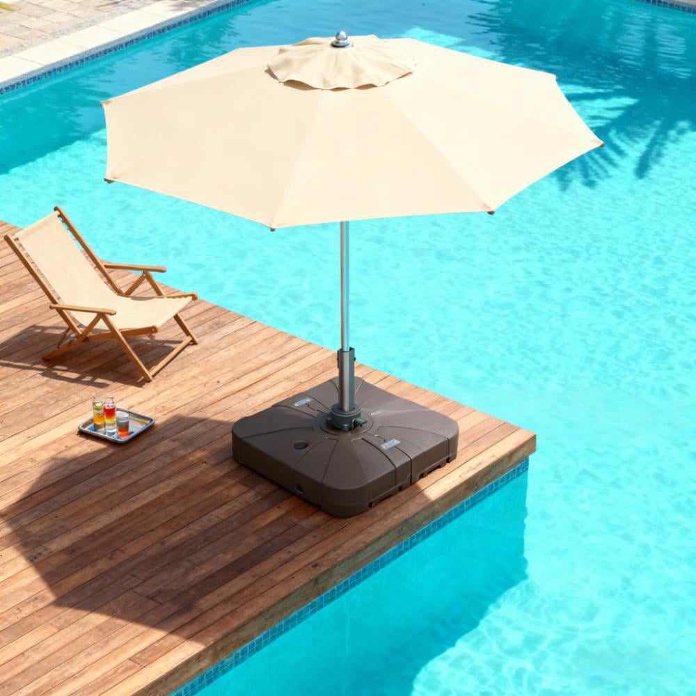 33 lb. Metal Square Patio Umbrella Base in Brown Heavy Umbrella Stand w/4 Wheels for 360° Rotation Cantilever Umbrella