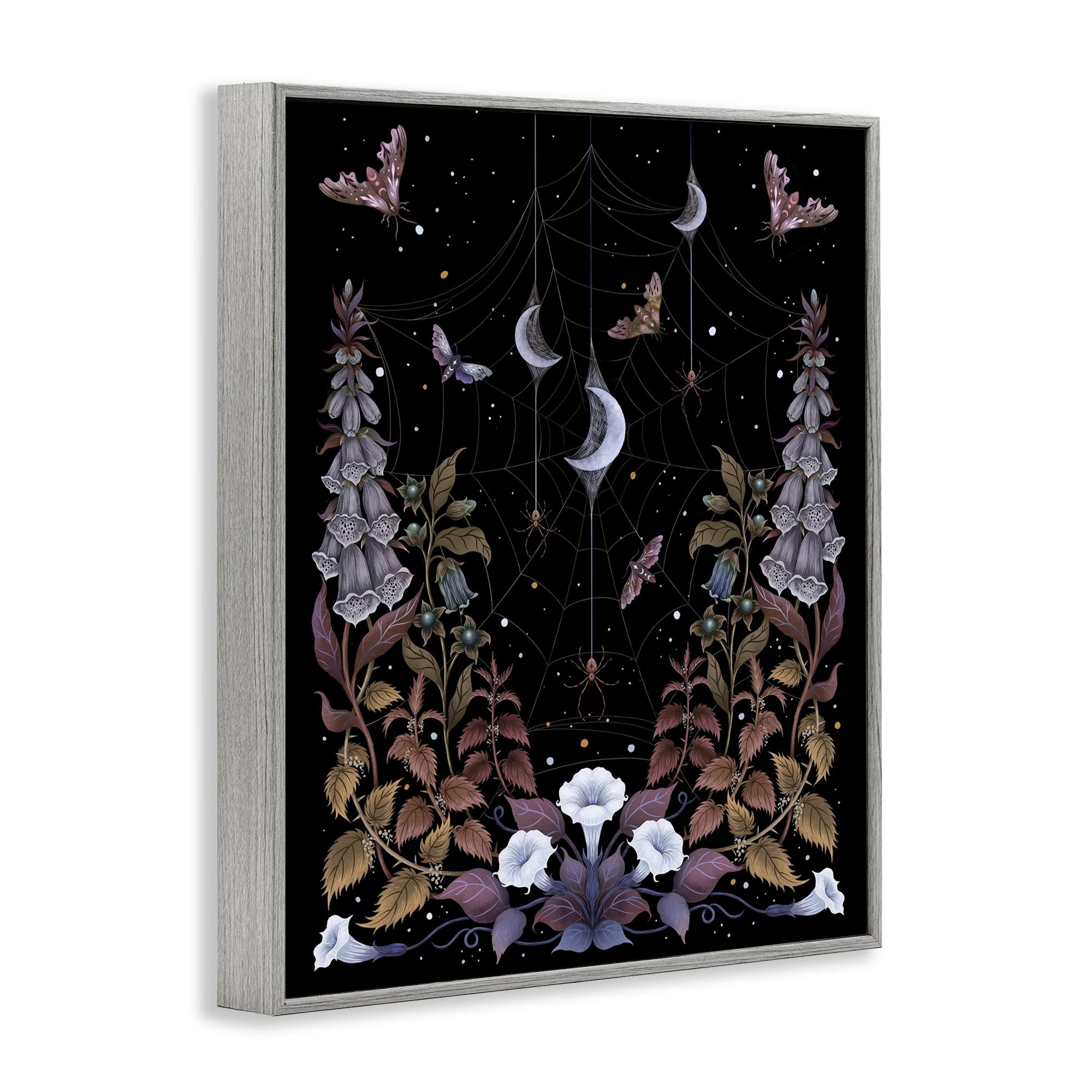 Stupell Industries Witch Garden with Spider Webs Gray Framed Giclee Art, design by Episodic Drawings