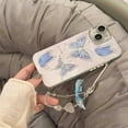 thumbnail image 5 of Glitter Aesthetic Blue Butterfly Case for iPhone 14(NOT Pro) with Crystal Bow Phone Chain Charm,Retro Y2K Trendy Full Sparkle Camera Lens Protective Slim Cover+Wristchain(i14 6.1"), 5 of 9