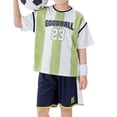 thumbnail image 5 of JAJAHO Summer Boys Athletic Outfits Breathable Mesh Striped Letter Short Sleeve T Shirt And Shorts 2 Piece Set For Kids 5-16Y Trendy Outfit, 5 of 8