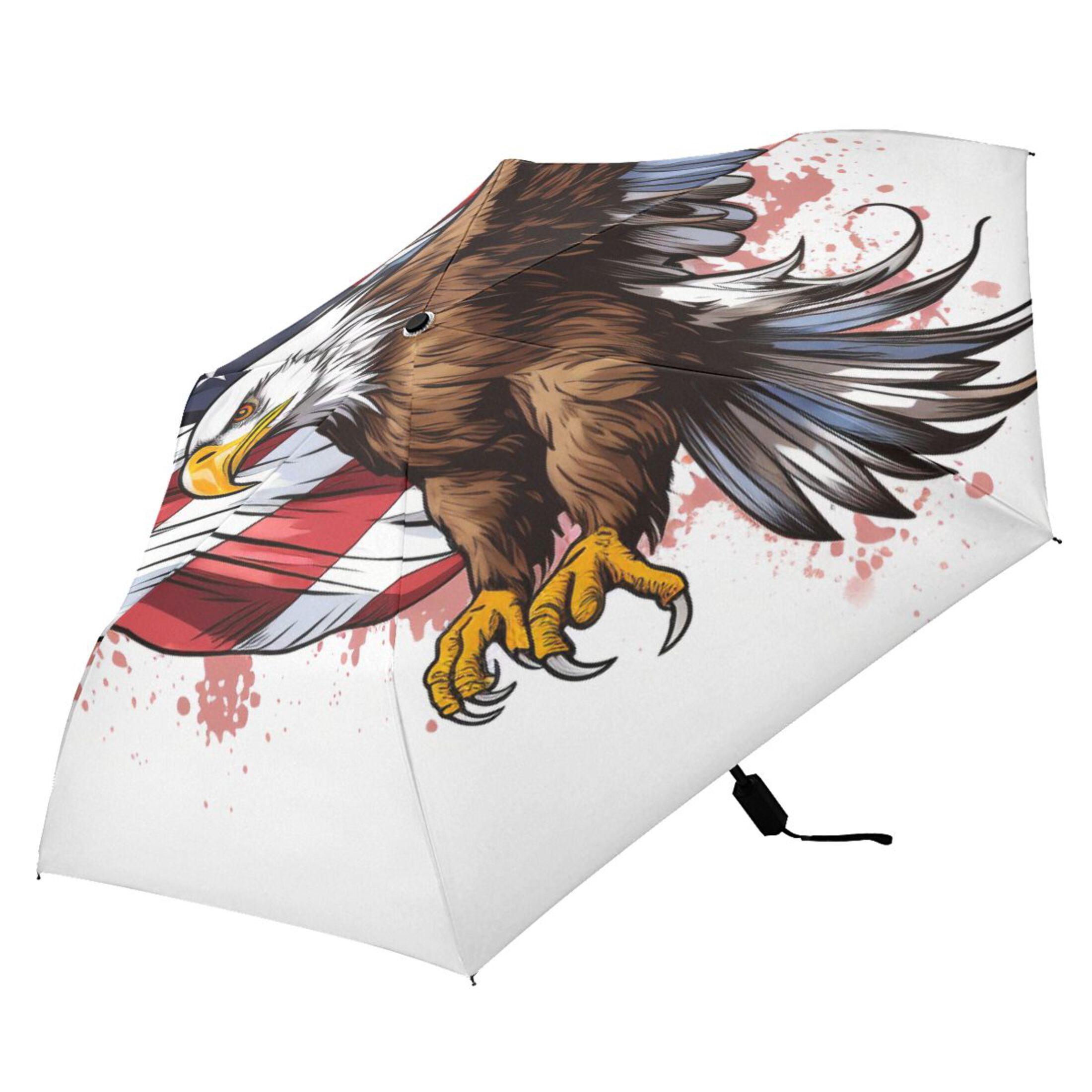Flying Eagle and American Flag Compact Sun Umbrella Windproof Travel Umbrellas for Rain Strong Portable UV Protection