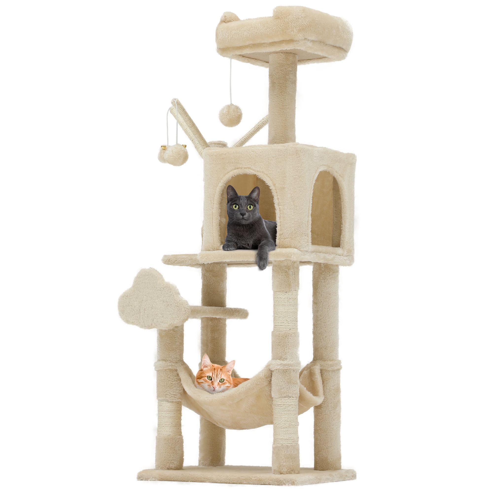 Uforic 44" Cat Tree Tower with Scratch Posts, Condo, Hammock & Toys, Beige