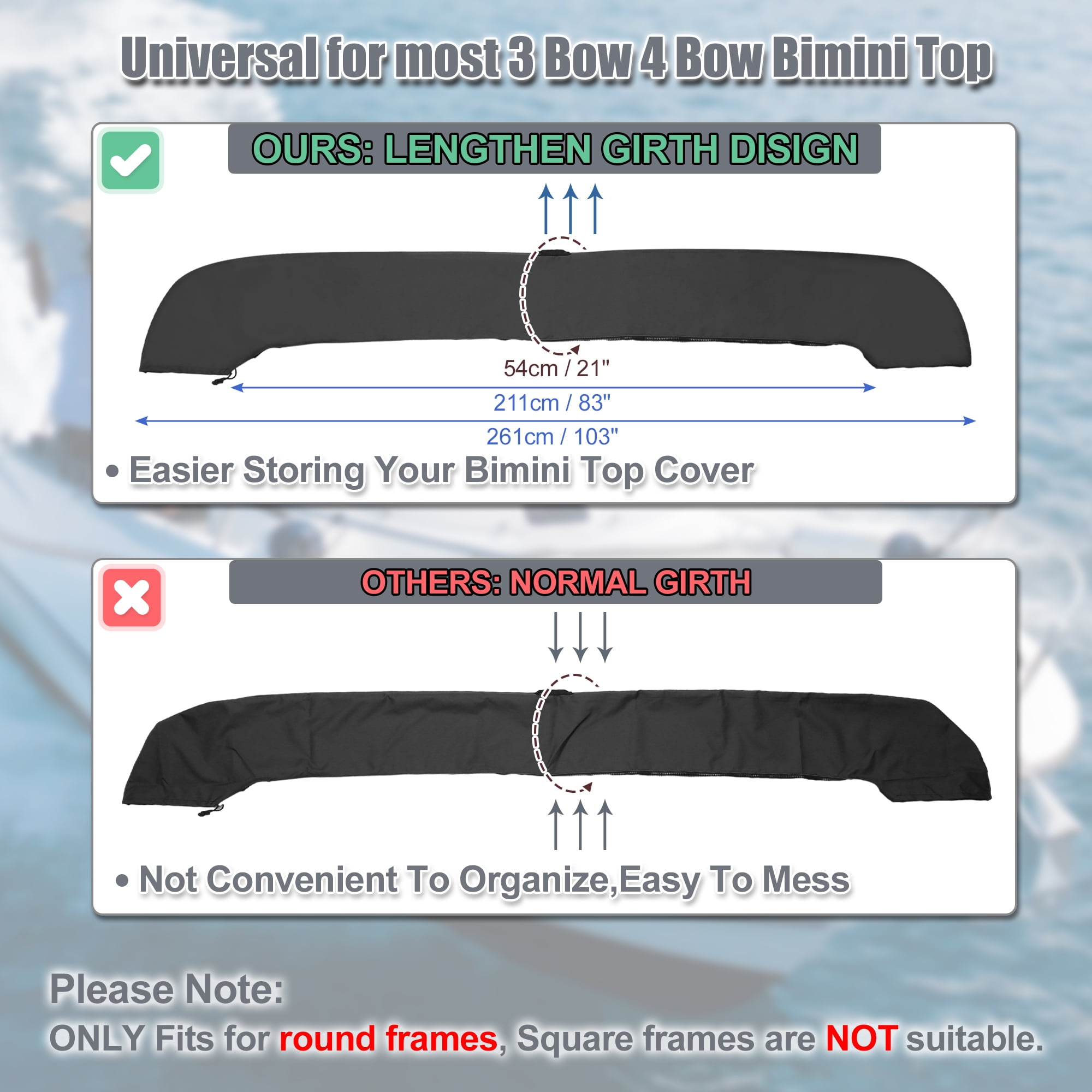 Unique Bargains Top Storage Boat Cover with Light Hole 600D Polyester Canvas for Black
