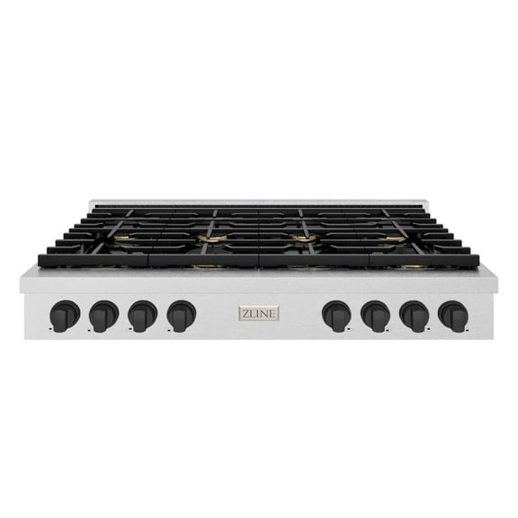 ZLINE 48 in. Autograph Edition Paramount Gas Rangetop with 8 Burners and Porcelain Cooktop in DuraSnow Stainless Steel with Matte Black Accents (SRTSZ-48-MB)