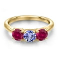 thumbnail image 3 of Gem Stone King 10K Yellow Gold Blue Tanzanite and Red Created Ruby Engagement Ring for Women | 1.66 Cttw | Round 5MM | Gemstone December Birthstone | Size 8, 3 of 6